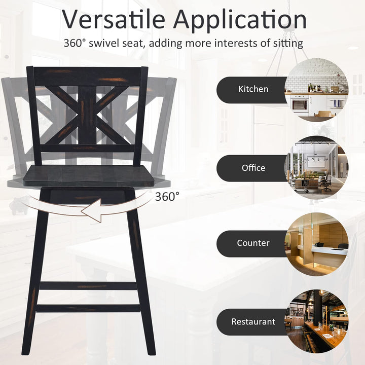 360 Degree Rubber Wood Bar Chairs, Vintage Bar Stools for Home, Restaurant &amp; Pub