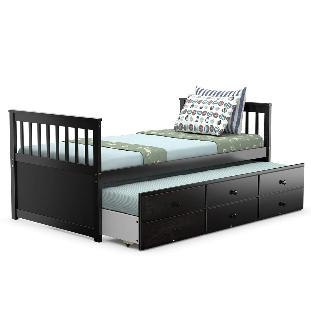 Giantex Twin Captain’s Bed with Trundle and 3 Storage Drawers