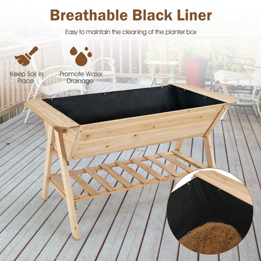 Giantex Plant Raised Bed 2 Tiers Garden Bed, Outdoor Fir Wood Plant Container with Storage Shelf