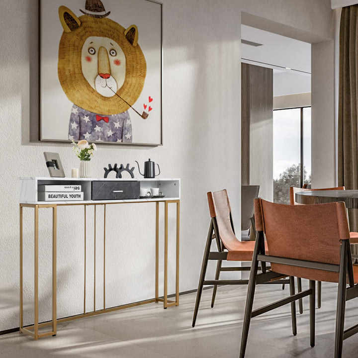 Giantex Console Table with Drawer - Sofa Side Table with Anti-Toppling Device &amp; Adjustable Foot Pads