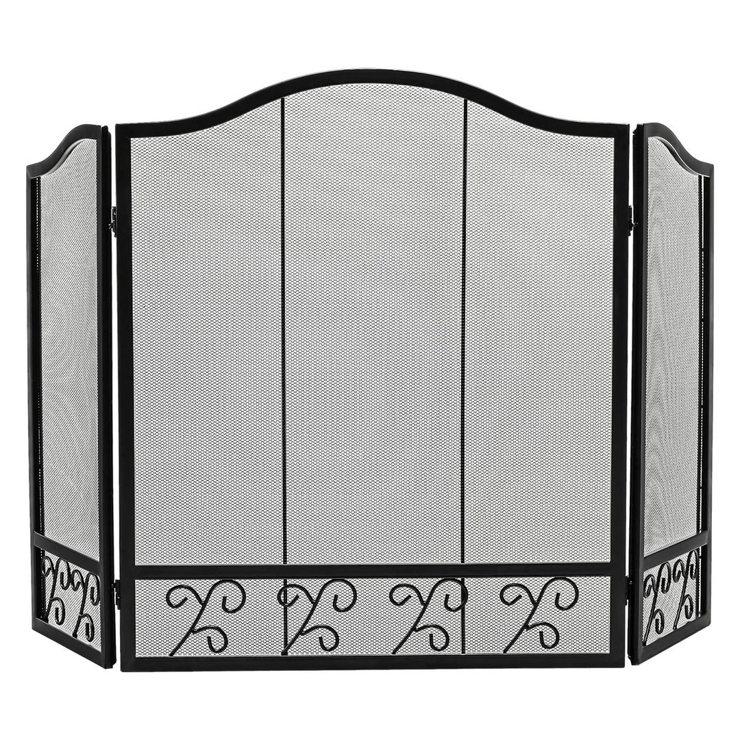 Giantex 3-Panel Folding Fireplace Screen Black - 50 x 31 Inch No Assembly Required Decorative Freestanding Steel Mesh Fire Screen