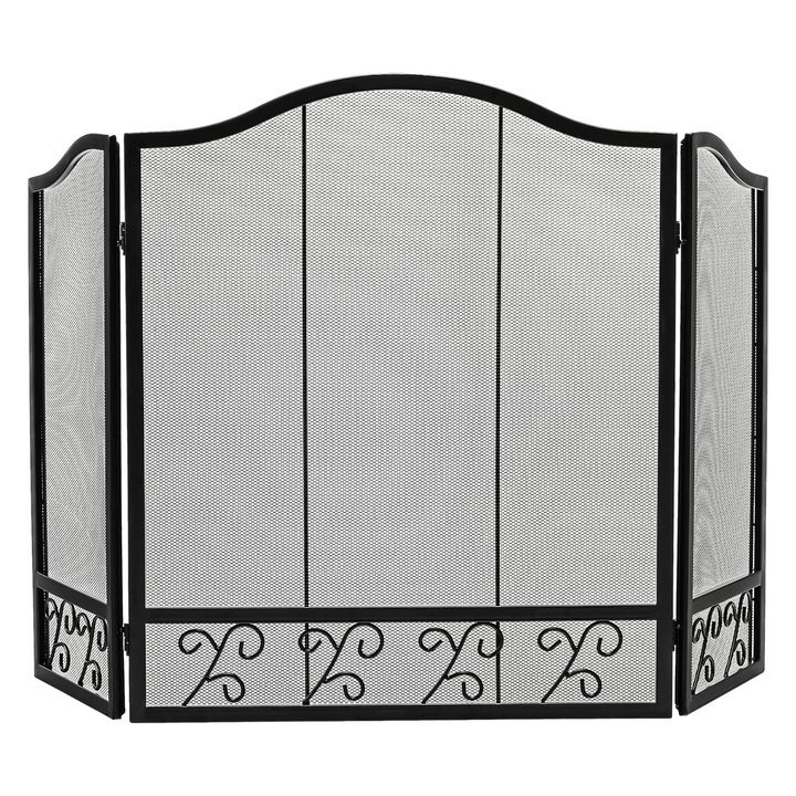 Giantex 3-Panel Folding Fireplace Screen Black - 50 x 31 Inch No Assembly Required Decorative Freestanding Steel Mesh Fire Screen