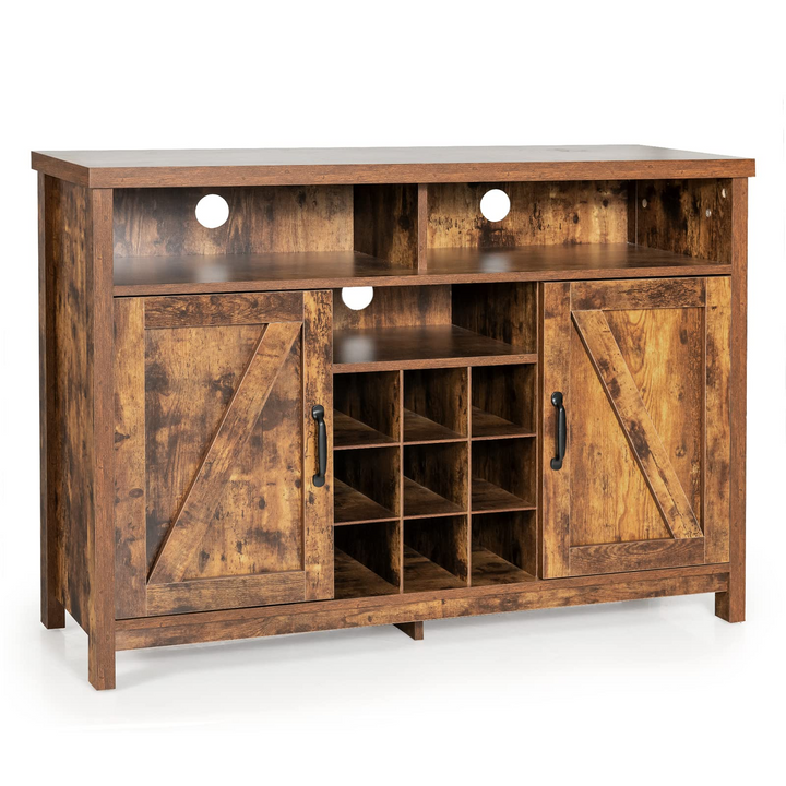 Giantex Buffet Sideboard, Farmhouse Kitchen Storage Cabinet, 9-Bottle Wine Rack &amp; 2 Door Cabinets
