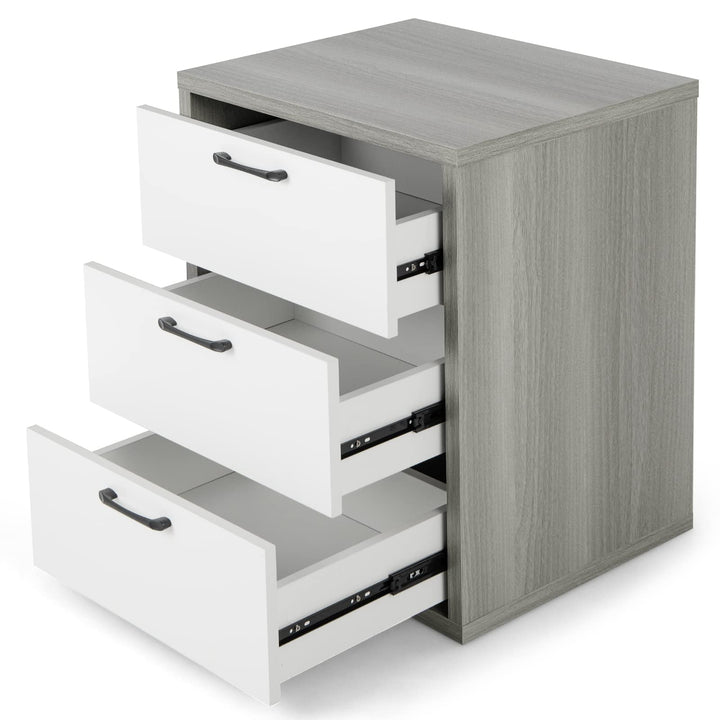 Giantex Storage Drawer Dresser - Wood End Table, Night Stand with 3 Drawers (1, White &amp; Gray)