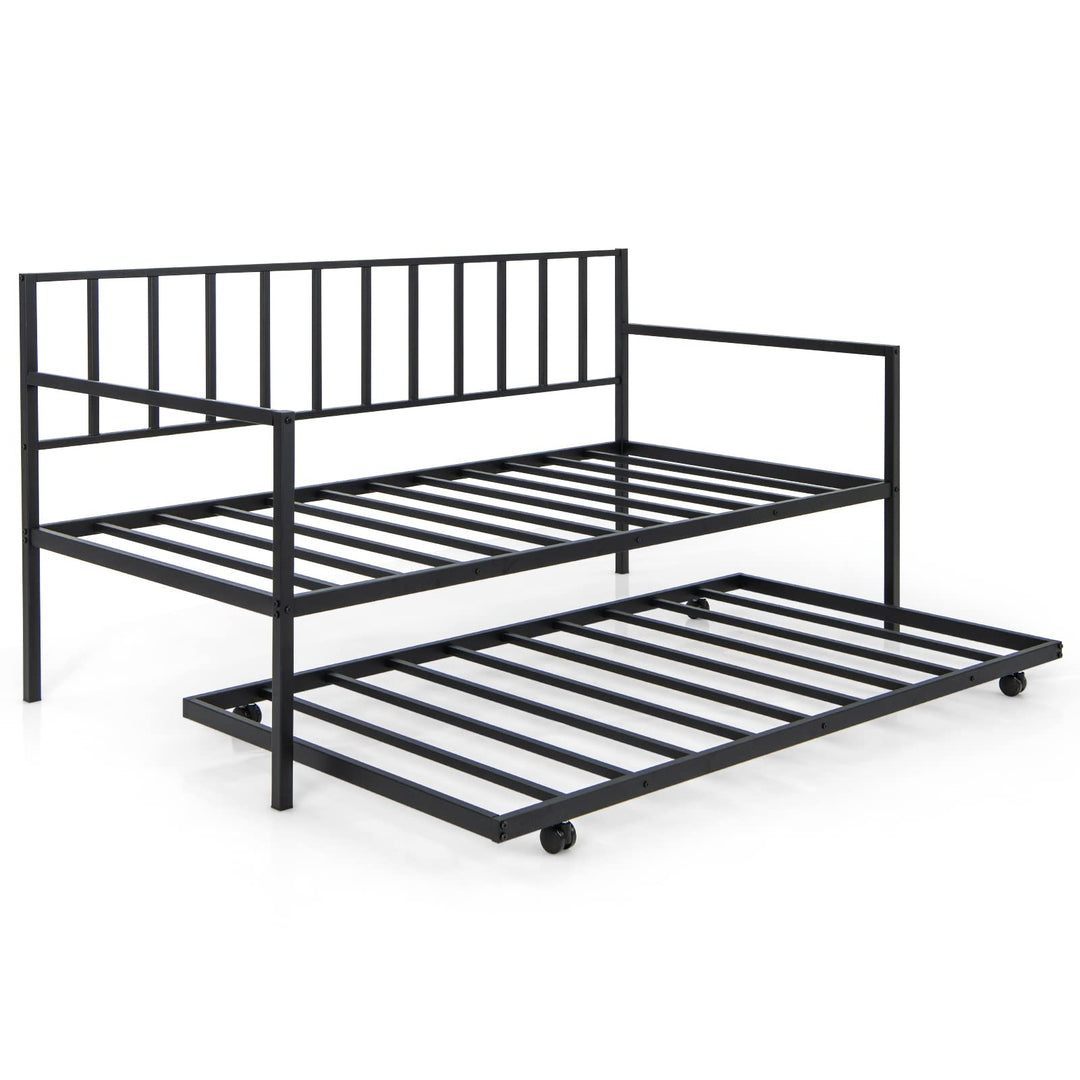 Giantex Metal Daybed with Trundle, Twin Size Daybed with Pullout Trundle &amp; Steel Slat Support, Black