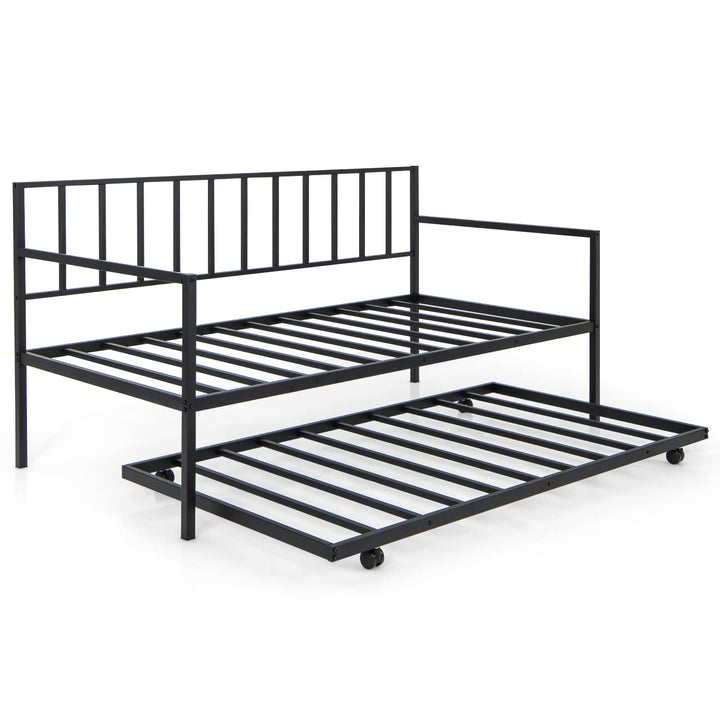 Giantex Metal Daybed with Trundle, Twin Size Daybed with Pullout Trundle &amp; Steel Slat Support, Black