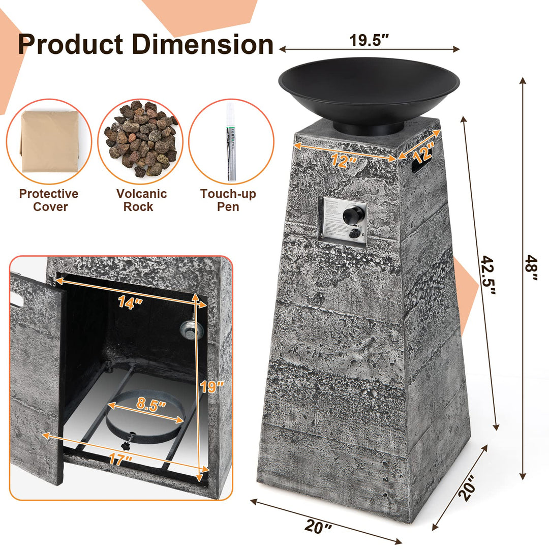 Giantex Outdoor Propane Fire Pit - 48 Inch Propane Fire Bowl Column with Lava Rocks &amp; PVC Cover, 30,000 BTU Heat Output