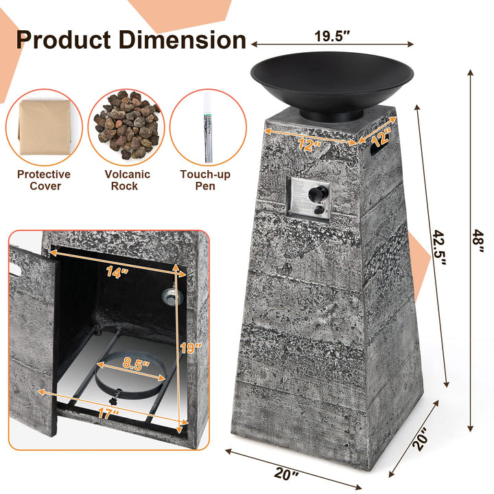 Giantex Outdoor Propane Fire Pit - 48 Inch Propane Fire Bowl Column with Lava Rocks &amp; PVC Cover, 30,000 BTU Heat Output