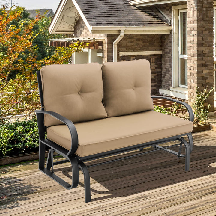 Giantex 2 Seats Glider Bench for Outside, Patio Glider Porch Loveseat w/Cushions &amp; Powder Coated Steel Frame