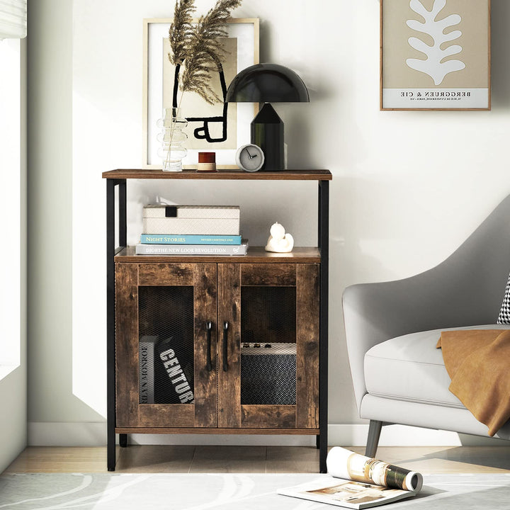 Giantex Wine Bar Cabinet, Industrial Liquor Cabinet with Glass Holder, Removable Wine Rack (Rustic Brown &amp; Black)