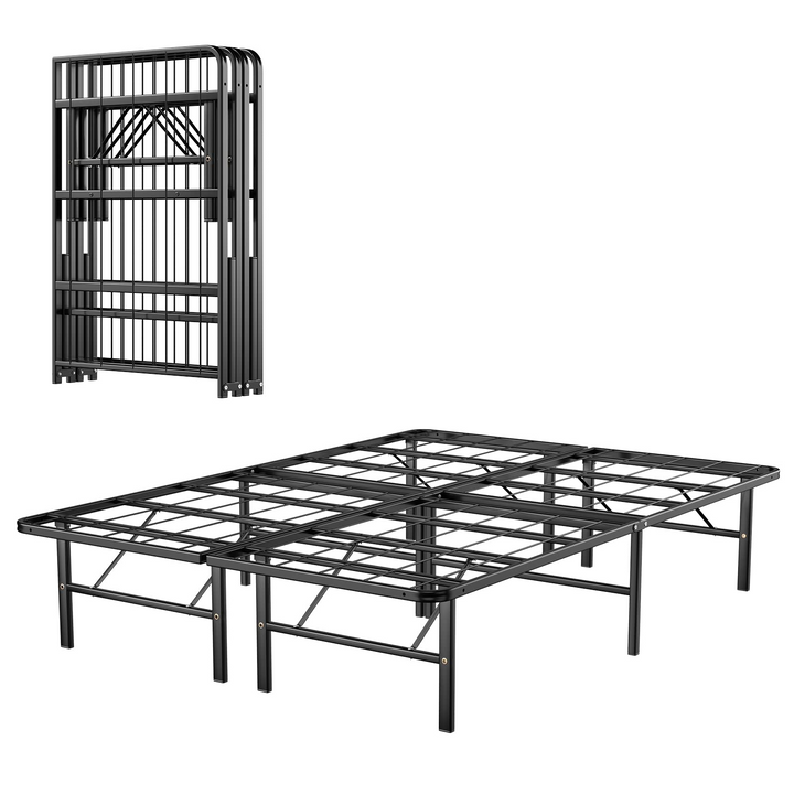 Queen/Full/Twin Size 14 Inch Foldable Metal Mattress Foundation | Heavy Duty Bed Frame with Steel Slat