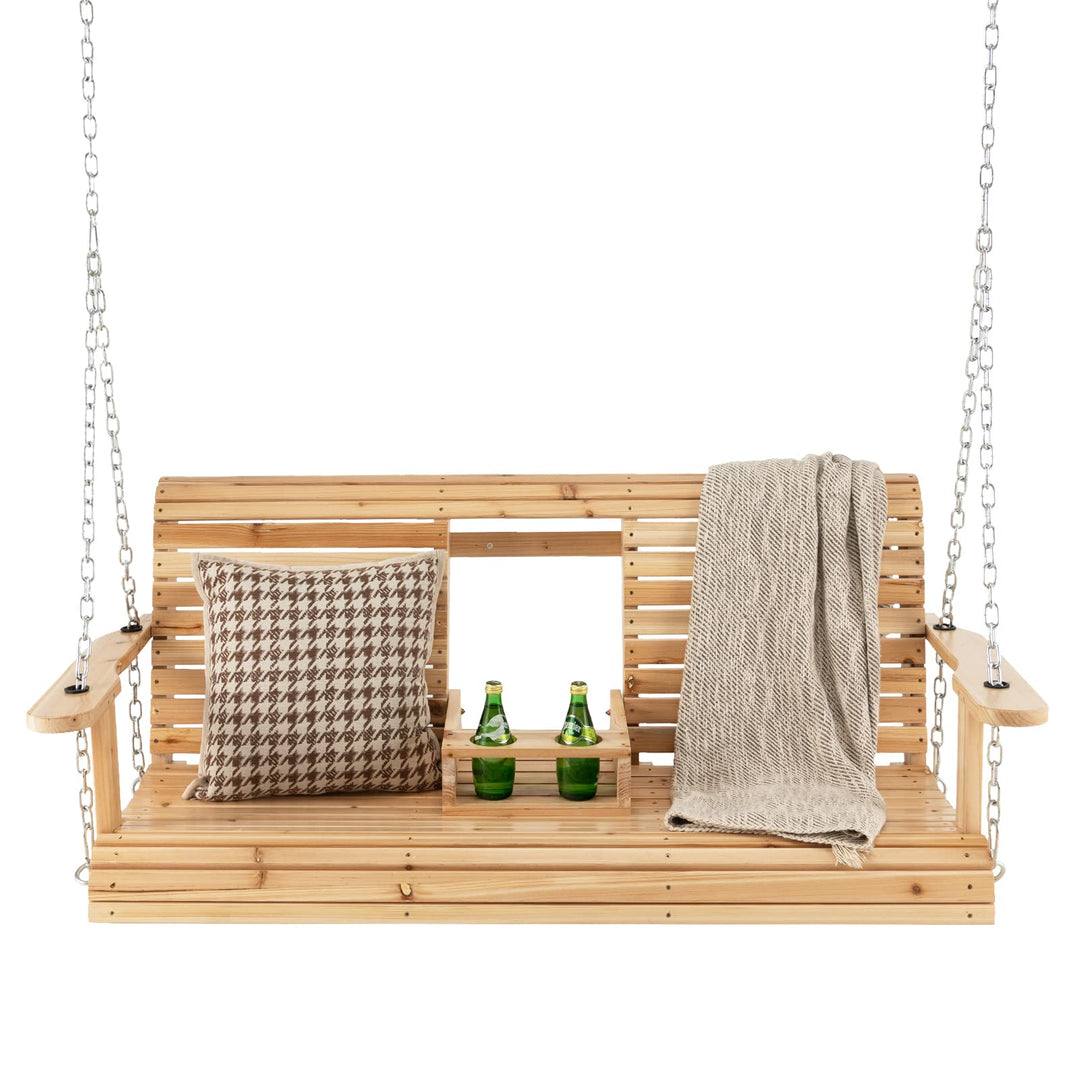 Giantex Outdoor Hanging Porch Swing - 2-Seat Wood Swing Bench