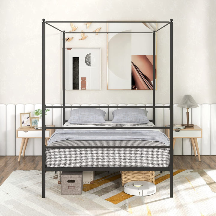 Giantex Full Size Metal Canopy Bed Frame, Modern Platform Bed Frame with 4 Poster &amp; Headboard