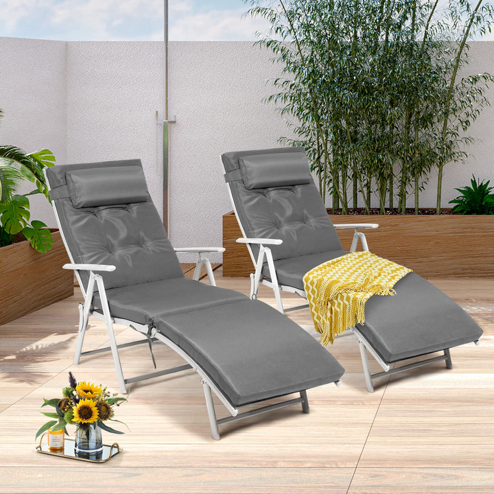 Pool Folding Reclining Beach Chair W/Removable Cushion&amp;Headrest Pillow