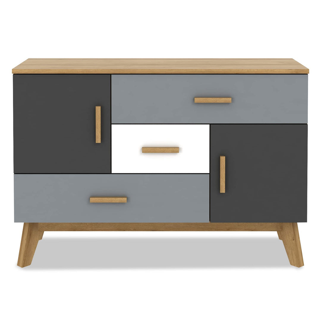 Free-Standing Storage Cabinet, Floor Cabinet with 2 Doors &amp; 3 Drawers