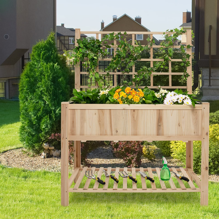 Giantex Wood Planter with Trellis, Standing Raised Garden Bed