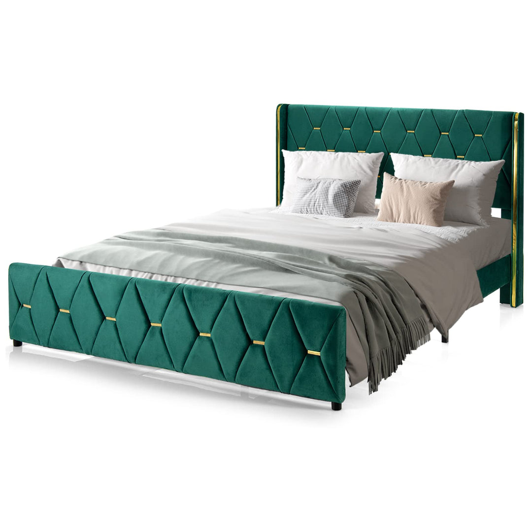 Giantex Upholstered Platform Bed Frame, Full Size Bed with Adjustable Headboard &amp; Wooden Slat Support