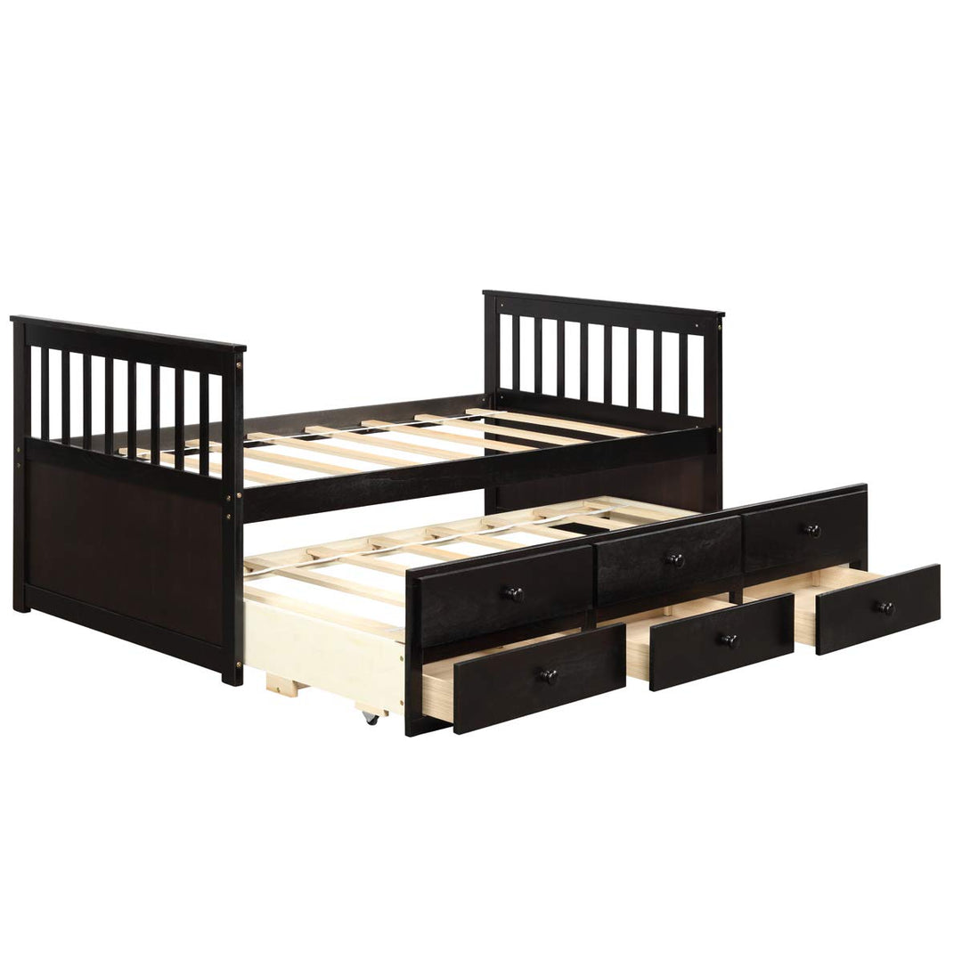 Giantex Twin Captain’s Bed with Trundle and 3 Storage Drawers