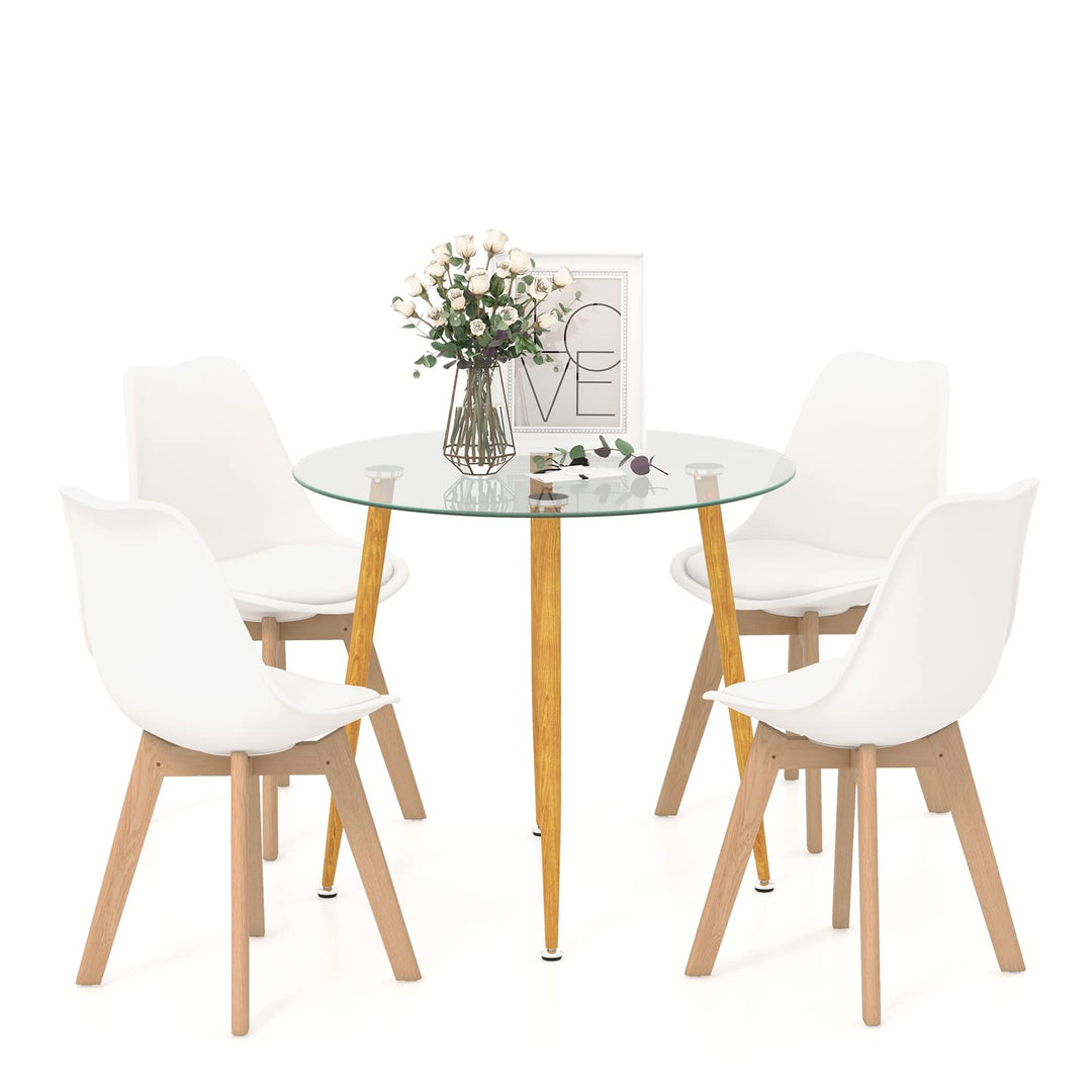 Giantex Dining Table Set | 1 Round Tempered Glass Table &amp; 4 High Back Chairs