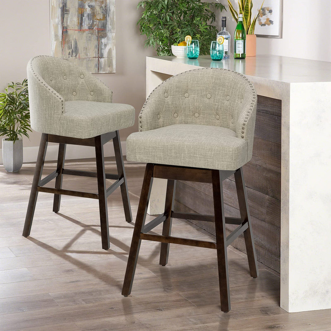 Bar Stools Set of 2, 31’’ Swivel Bar Stools with Rubber Wood Legs &amp; Padded Back