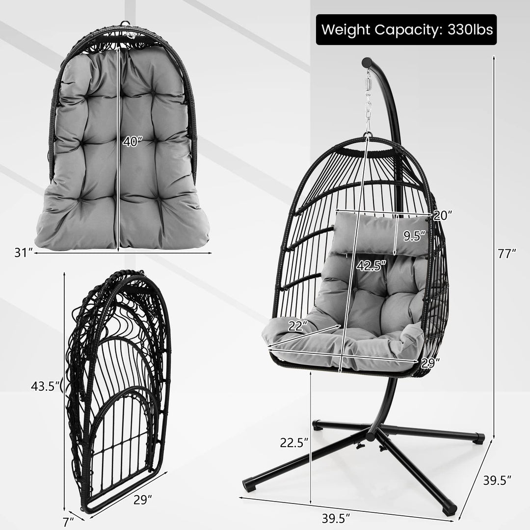 Giantex Egg Chair with Stand, Hanging Basket Chair Hammock Chair w/ Steel Stand Pillow Seat Cushion Rattan Basket &amp; Dust Cover