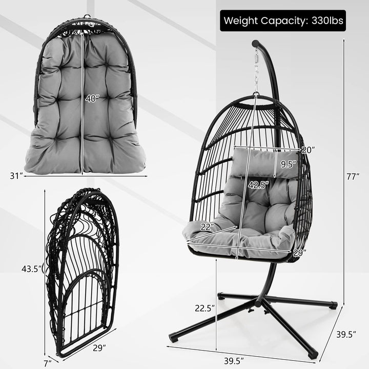 Giantex Egg Chair with Stand, Hanging Basket Chair Hammock Chair w/ Steel Stand Pillow Seat Cushion Rattan Basket &amp; Dust Cover
