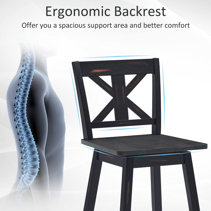 360 Degree Rubber Wood Bar Chairs, Vintage Bar Stools for Home, Restaurant &amp; Pub