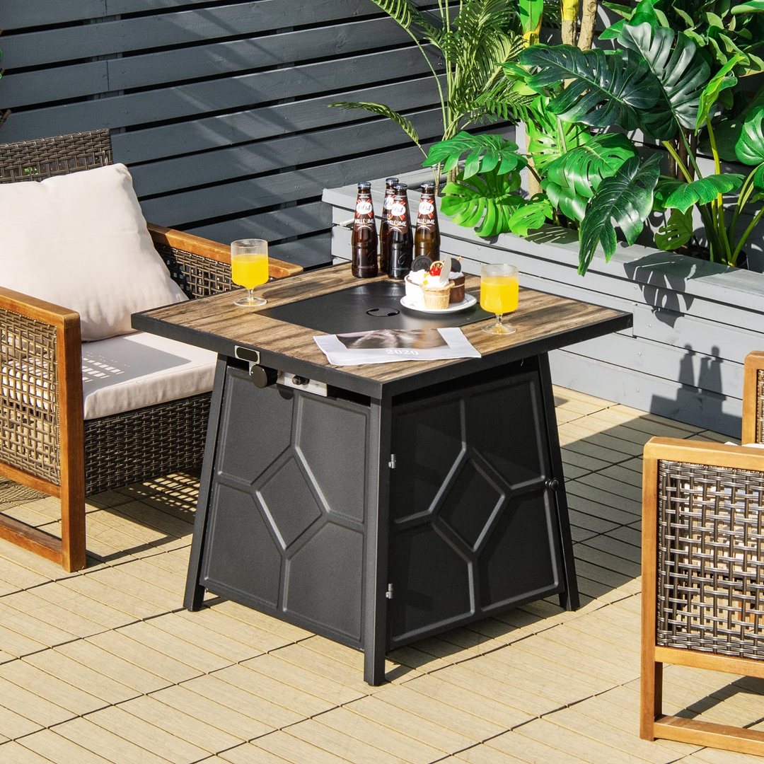 Fire Pits for Outside Outdoor Propane Fire Pit Table, 28" Patio Gas Fireplace W/ Lid &amp; Lava Rocks