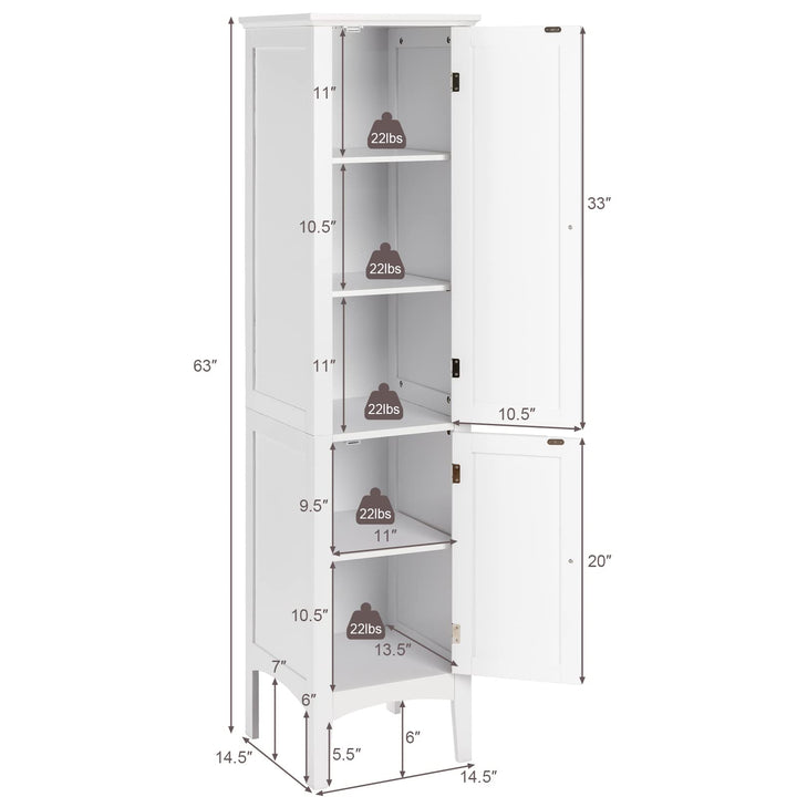 Storage Cabinet Bathroom High Cabinet with 5 Tier Shelves