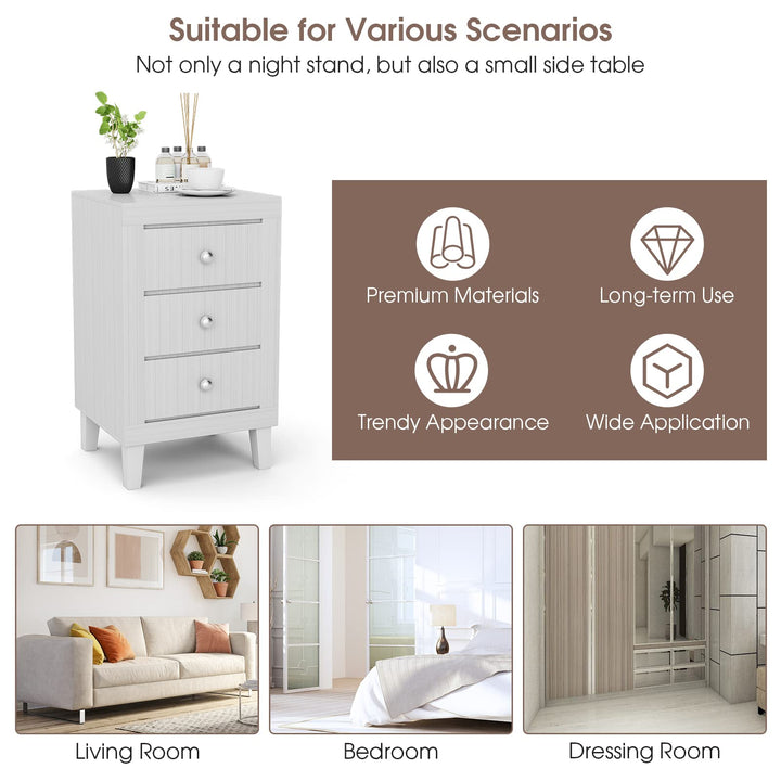 Giantex Nightstand with 3 Drawers, 26.5" Wood End Side Table w/Handles &amp; Rubber Solid Wood Legs