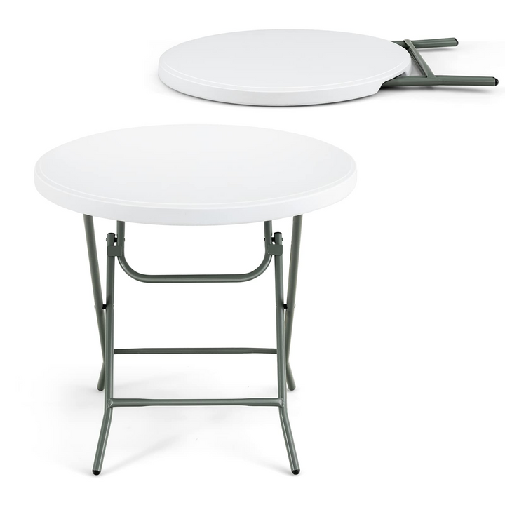 Giantex 32 Inches Round Folding Table, Portable Plastic Card Table with Thickened HDPE Tabletop and Sturdy Metal Frame, White