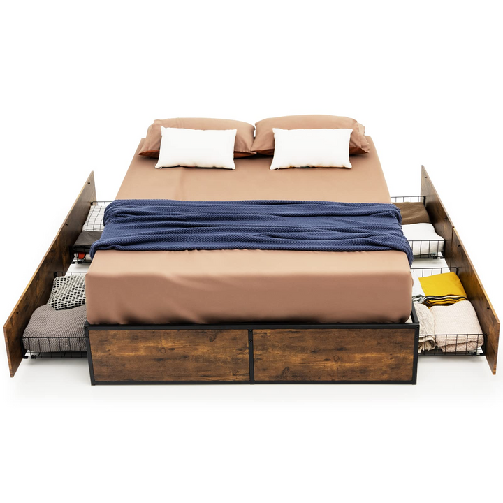 Giantex Queen/Full Size Metal Bed Frame with 4 Drawers