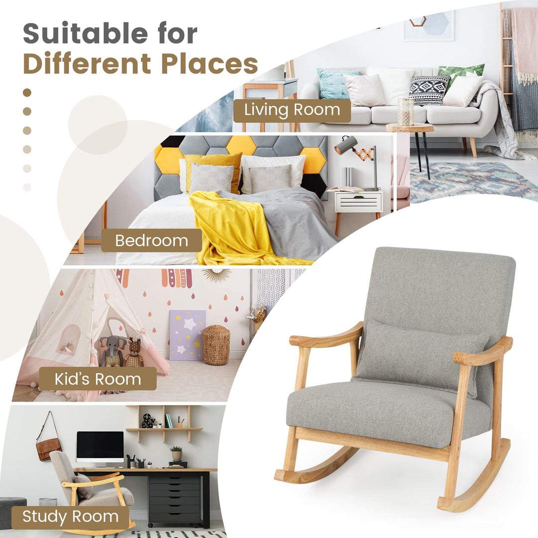 Giantex Upholstered Rocking Chair - Modern Rocker with Rubber Wood Frame, Comfy Backrest &amp; Seat