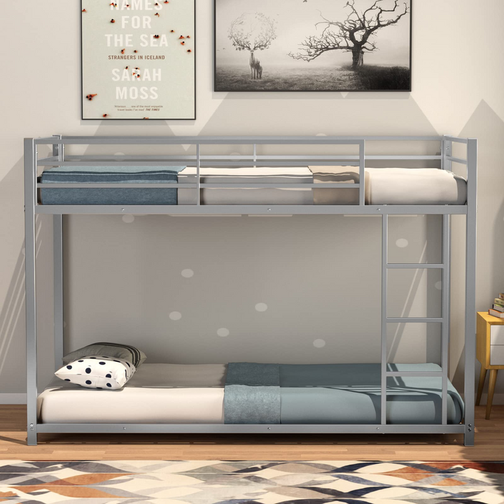 Classic Bunk Bed Frame with Safety Guard Rails &amp; Side Ladder