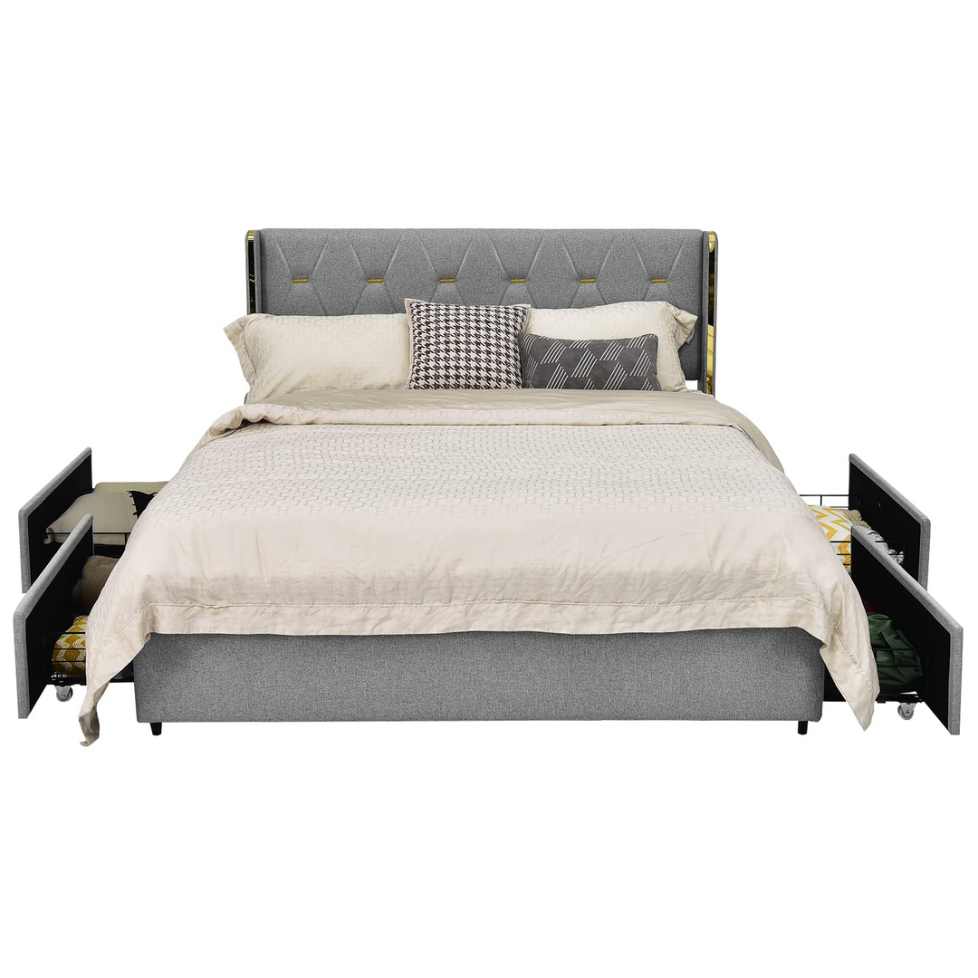 Giantex Queen/Full Size Upholstered Bed Frame with 4 Drawers