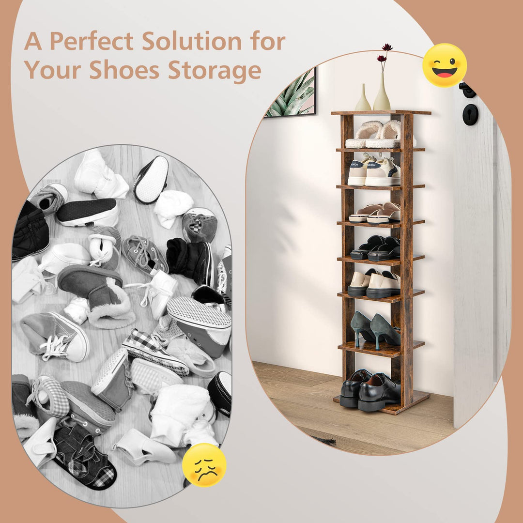 Giantex 8-Tier Vertical Shoe Rack, Corner Shoe Storage Organizer for 7 Pairs, Freestanding Narrow Shoe Rack