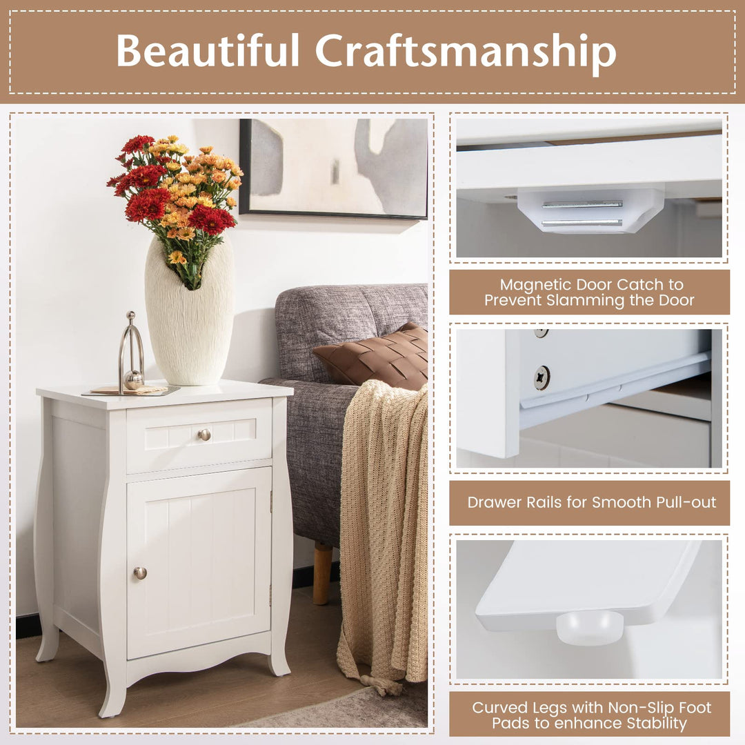 Giantex Nightstand Bed Side End Table with Drawer(1&amp;2, White)