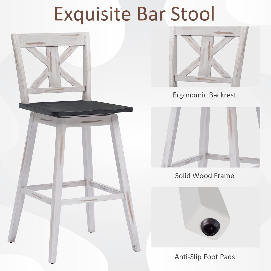 360 Degree Rubber Wood Bar Chairs, Vintage Bar Stools for Home, Restaurant &amp; Pub