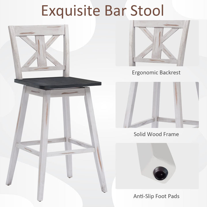 360 Degree Rubber Wood Bar Chairs, Vintage Bar Stools for Home, Restaurant &amp; Pub