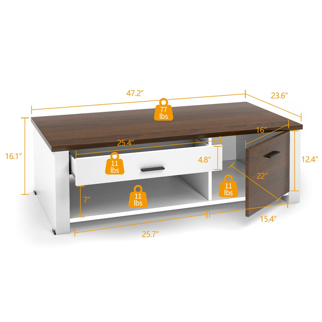Modern Couch Table with Front &amp; Back Drawers &amp; Compartments, 47.2"x23.6"x16.1"