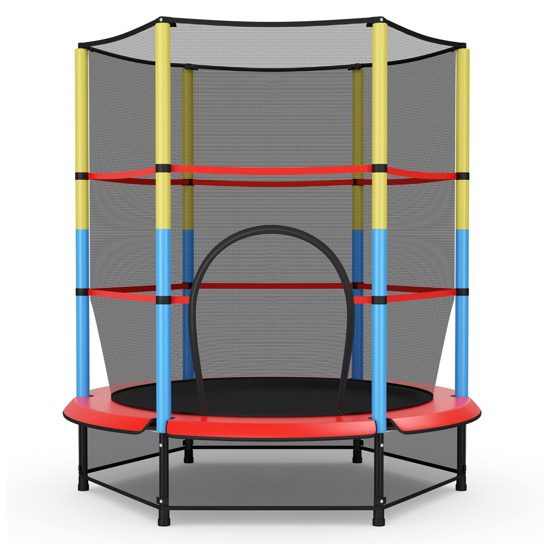 55" Kids Trampoline  with Safety Enclosure Net &amp; Spring Pad