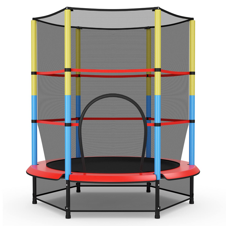 55" Kids Trampoline  with Safety Enclosure Net &amp; Spring Pad