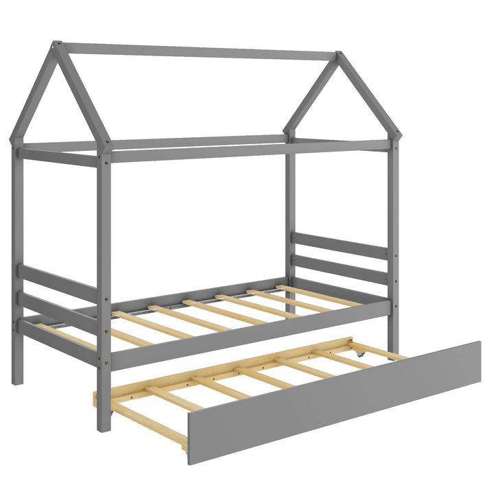 Giantex House Bed with Trundle, Solid Wood Twin Size Daybed for Girls &amp; Boys