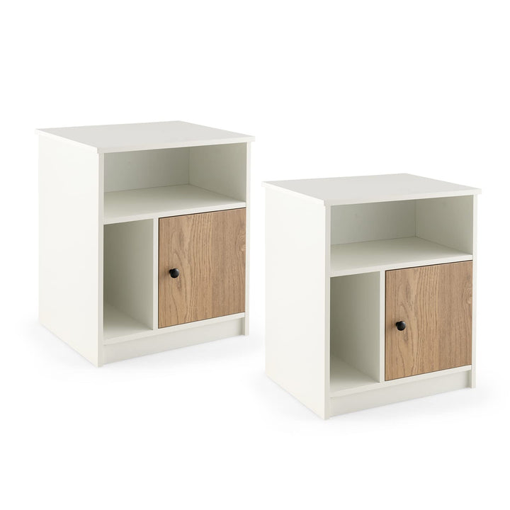 Giantex White Nightstand Set of 2, 25" Tall End Side Table with 1 Door &amp; 2 Open Shelves