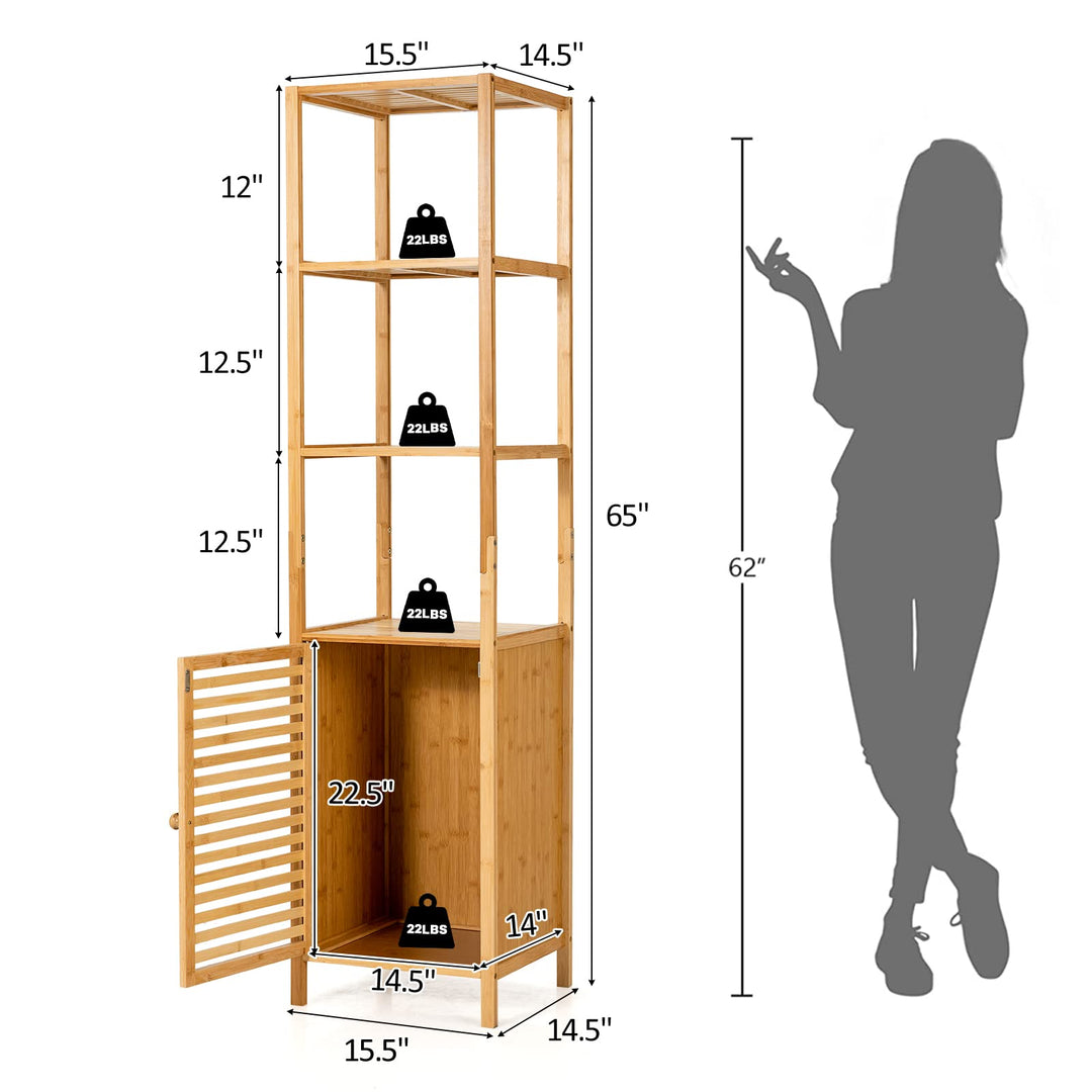 3-Tier Slim Shelving Unit with Shutter Door &amp; Anti-Toppling Device