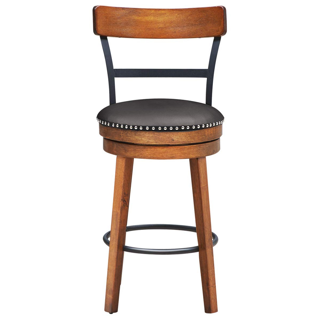 360-Degree Swivel Stools with Leather Padded Seat, Single Slat Ladder Back &amp; Solid Rubber Wood Legs