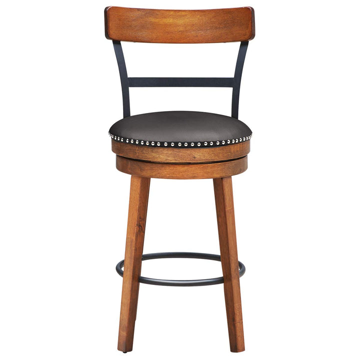 360-Degree Swivel Stools with Leather Padded Seat, Single Slat Ladder Back &amp; Solid Rubber Wood Legs