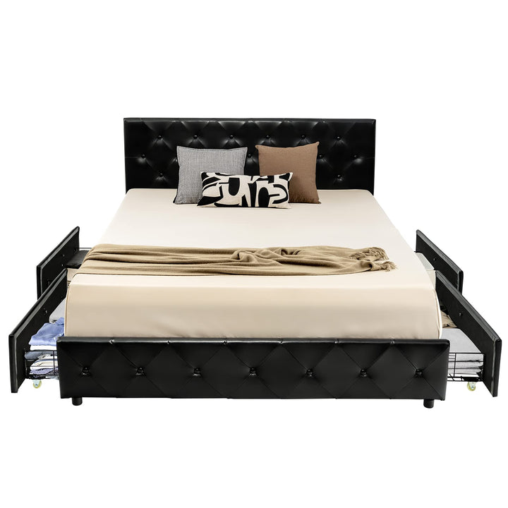 Full/Queen PU Leather Upholstered Platform Bed with 4 Drawers