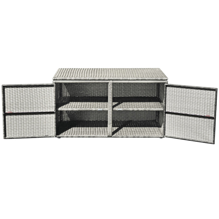 Rattan Deck Box Outdoor&amp;Indoor 88 Gallon Wicker Storage Bench W/Separate Storage Shelf