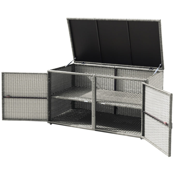 Rattan Deck Box Outdoor&amp;Indoor 88 Gallon Wicker Storage Bench W/Separate Storage Shelf